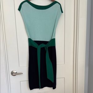 Elegant Green and Navy Wrap Dress